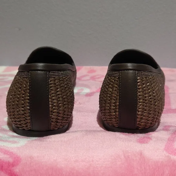 Women's Brunello Cucinelli Brown Leather Trimmed Raffia Slippers, Size 37 - Picture 4 of 10